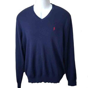 Polo by Ralph Lauren Pima Cotton Sweater V-Neck Navy Blue Men's Size Large
